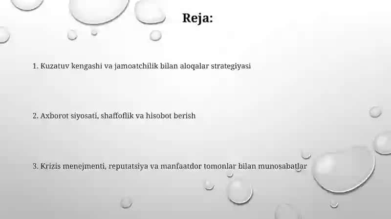 Kuzatuv kengashi va jamoatchilik bilan aloqalar strategiyasi 2