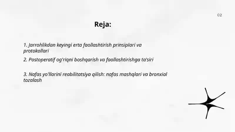 Jarrohlik bemorlarini reabilitatsiyasi va erta faollashtirish 2