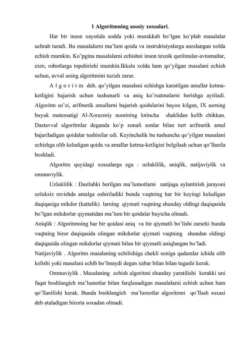 Algoritm turlari va uning xossalari 2