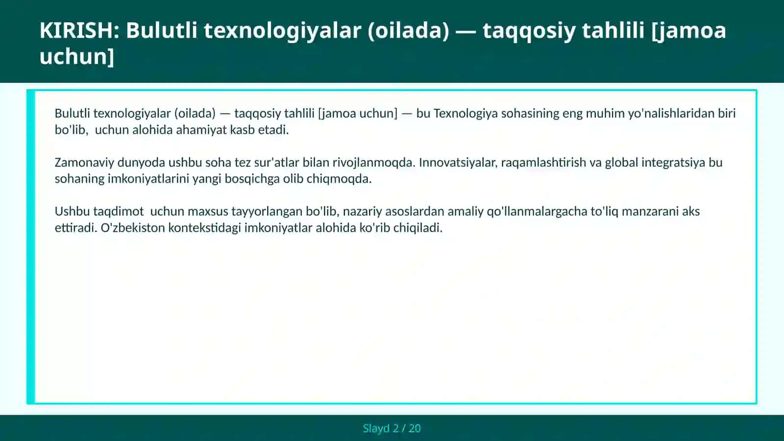 Bulutli texnologiyalar (oilada) — taqqosiy tahlili [jamoa uchun] 2