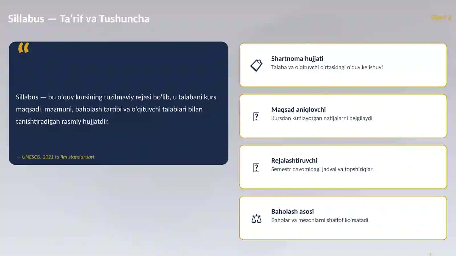 SILLABUS VA FAN DASTURINI ISHLAB CHIQISH AMALIYOTI 2