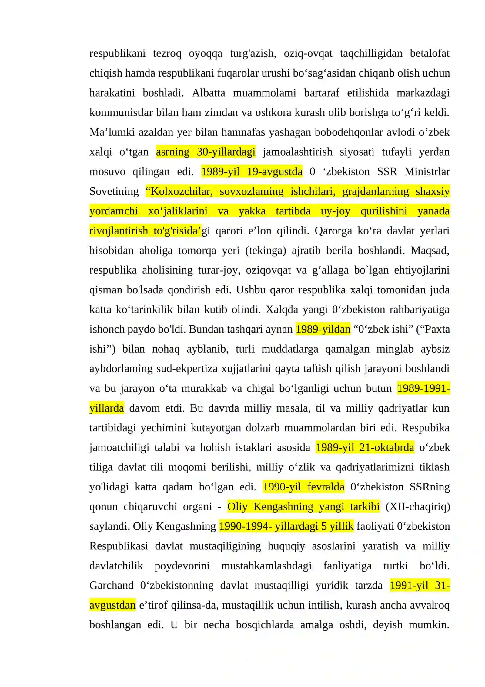 O'ZBEKISTON RESPUBLIKASI DAVLAT MIJSTAQILLIGINING E’LON QILINISHI VA UNING TARIXIY AHAMIYATI 2