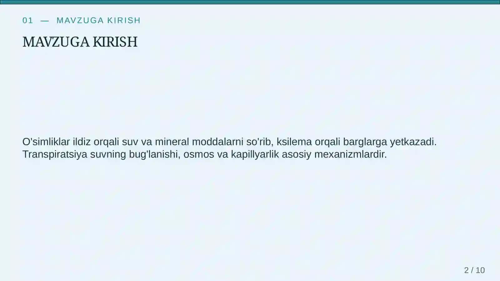 O'simliklarda suv va mineral moddalarning harakati 2