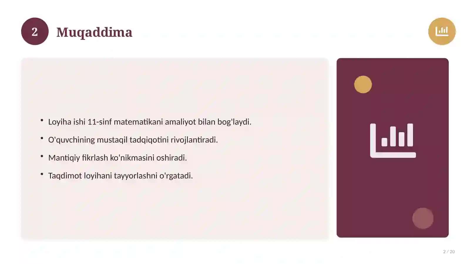 Matematika fanidan 11-sinf loyiha ishi 2