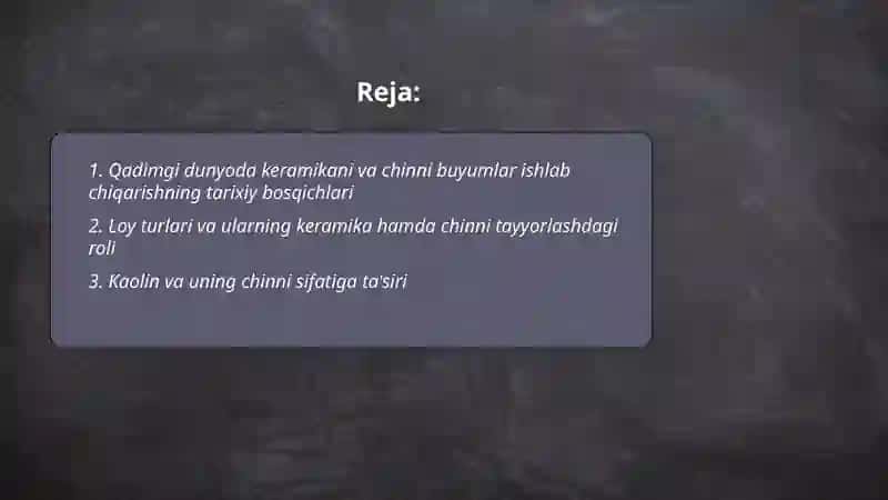 Qadimgi dunyo amaliy kimyosi. Keramika va chinni buyumlar tayyorlash 2