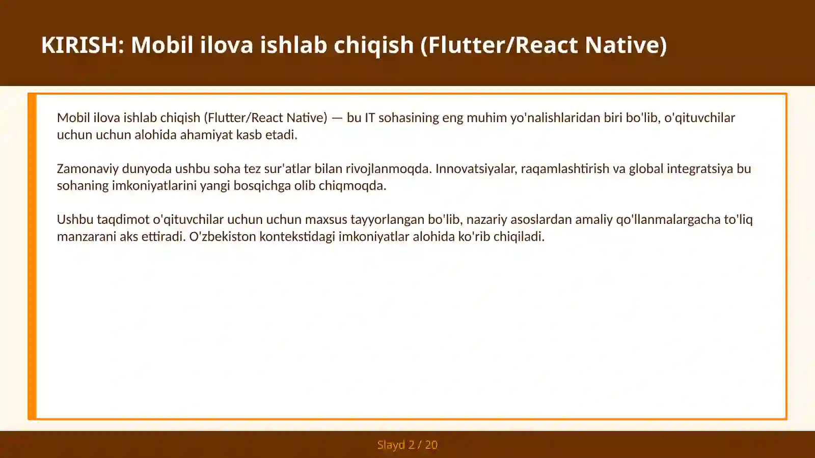 MOBIL ILOVA ISHLAB CHIQISH (FLUTTER/REACT NATIVE) 2