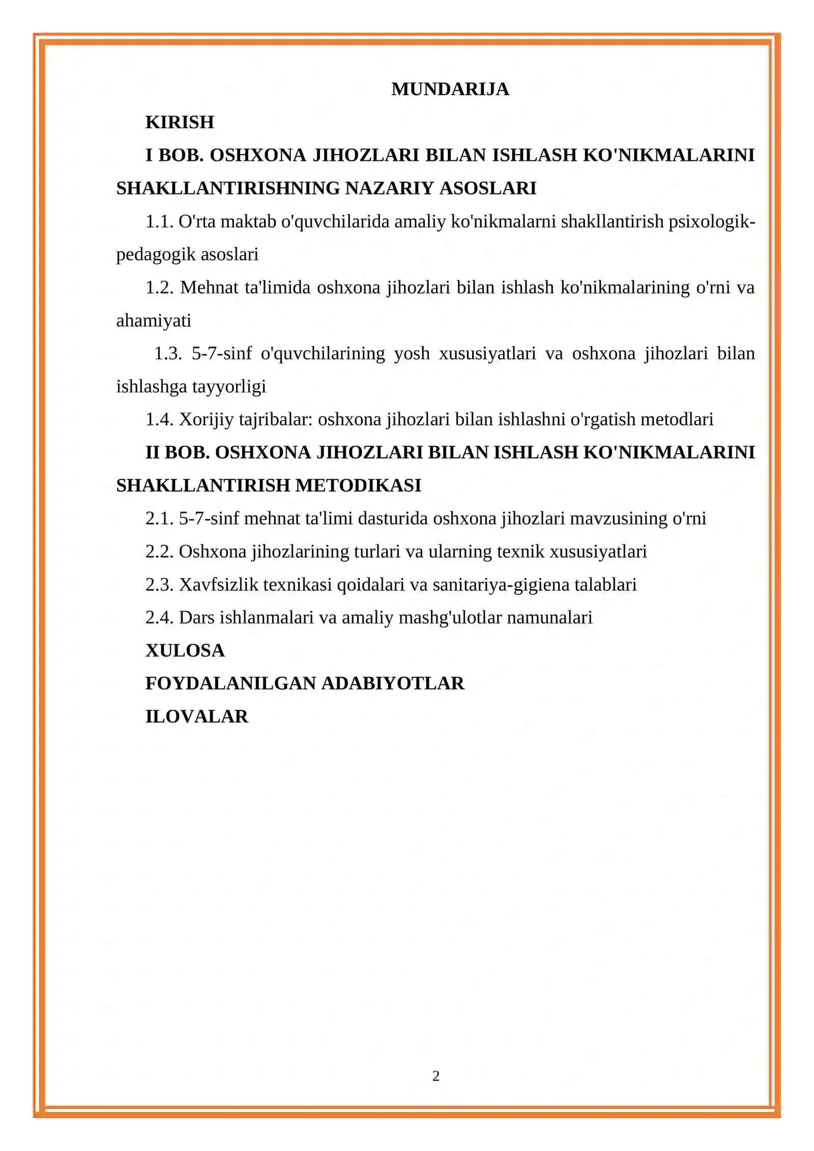 TEXNOLOGIYA TA'LIMINI TASHKIL ETISH METODIKASI 2