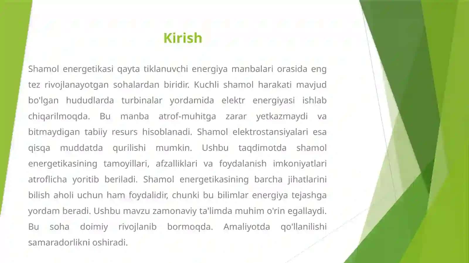 SHAMOL ENERGETIKASI VA UNDAN FOYDALANISH IMKONIYATLARI 2
