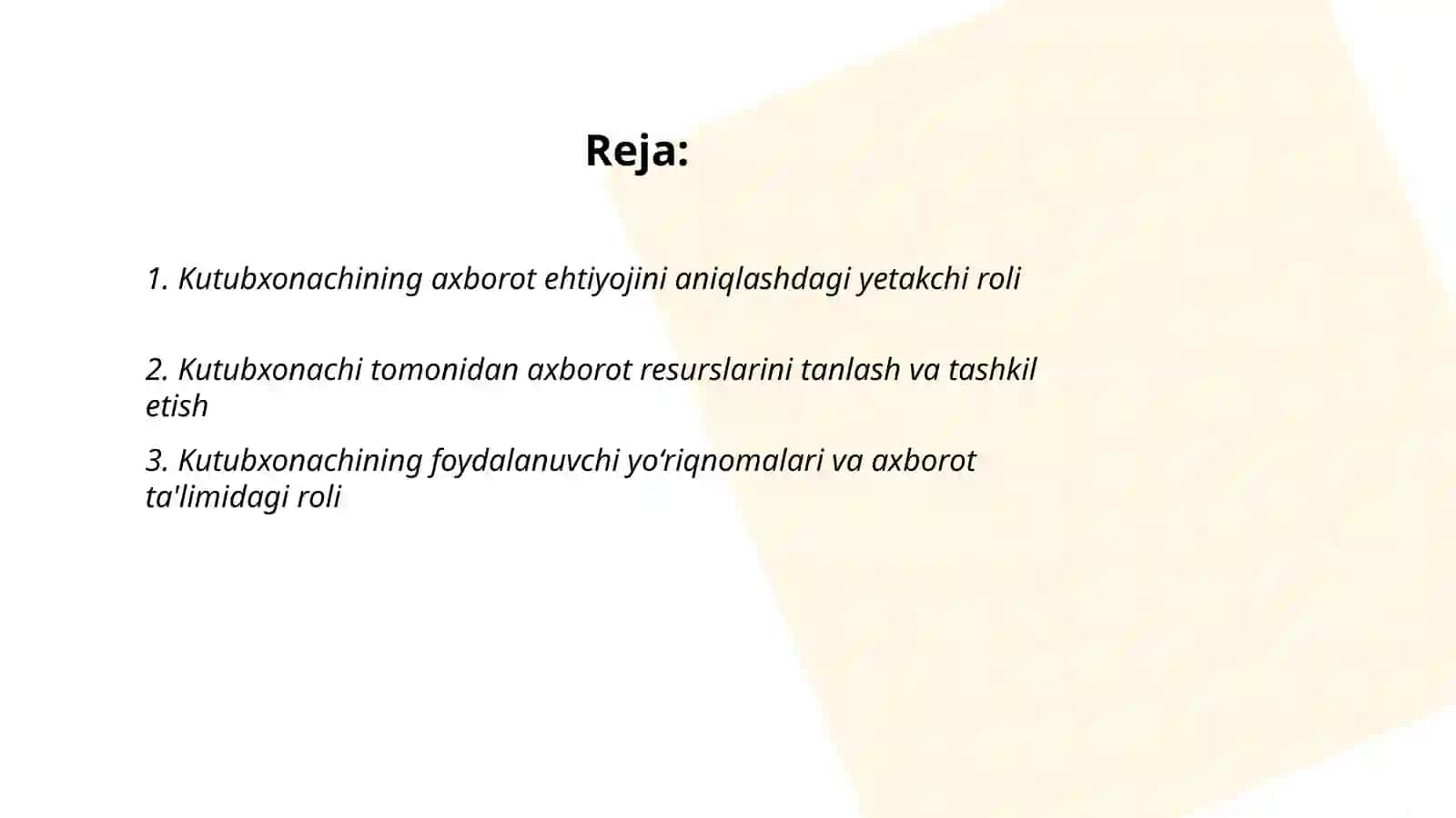 Kutubxonachi kutubxona axborot xizmati jarayonining yetakchi ishtirokchi sifatida 2