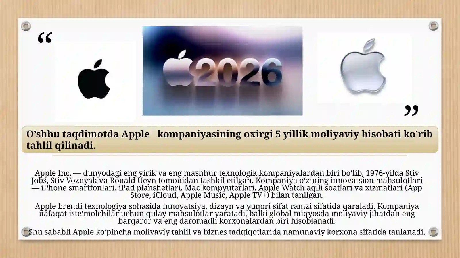 Apple   kompaniyasining oxirgi 5 yillik moliyaviy hisobati 2