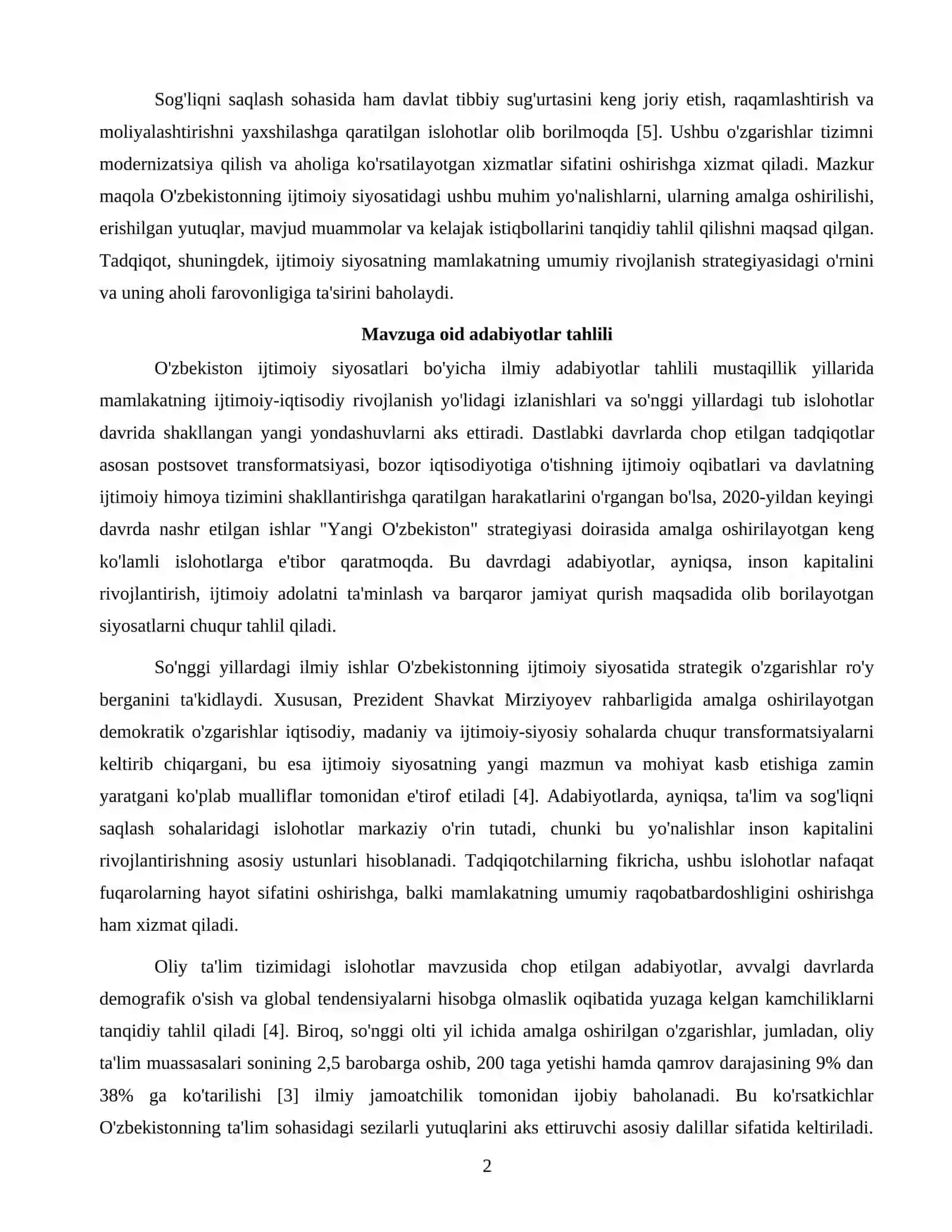 O'zbekiston ijtimoiy siyosatlari 2