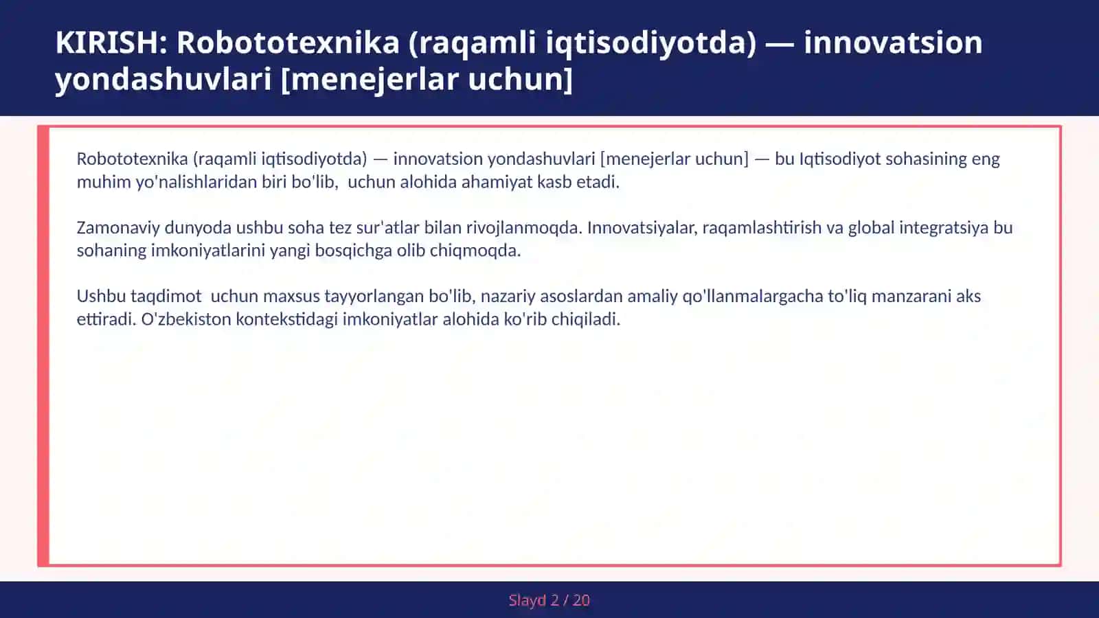 Robototexnika (raqamli iqtisodiyotda) — innovatsion yondashuvlari [menejerlar uchun] 2