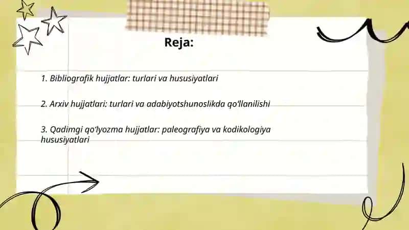 Adabiyotshunoslikning yordamchi sohalari boʼyicha hujjat turlari va hususiyatlari 2