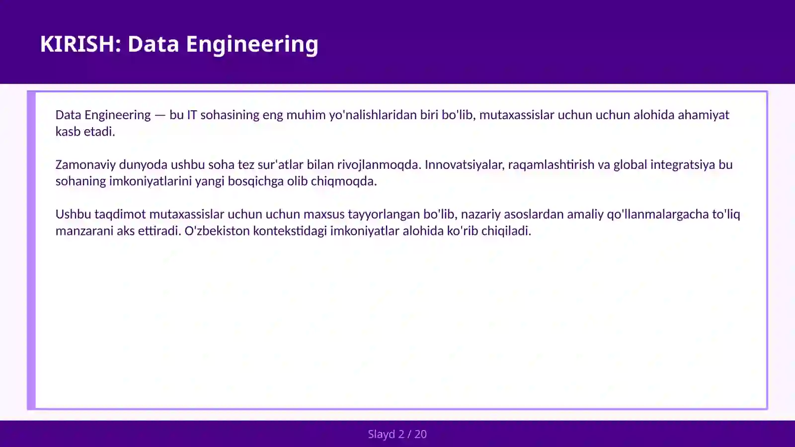 KIRISH: Data Engineering 2