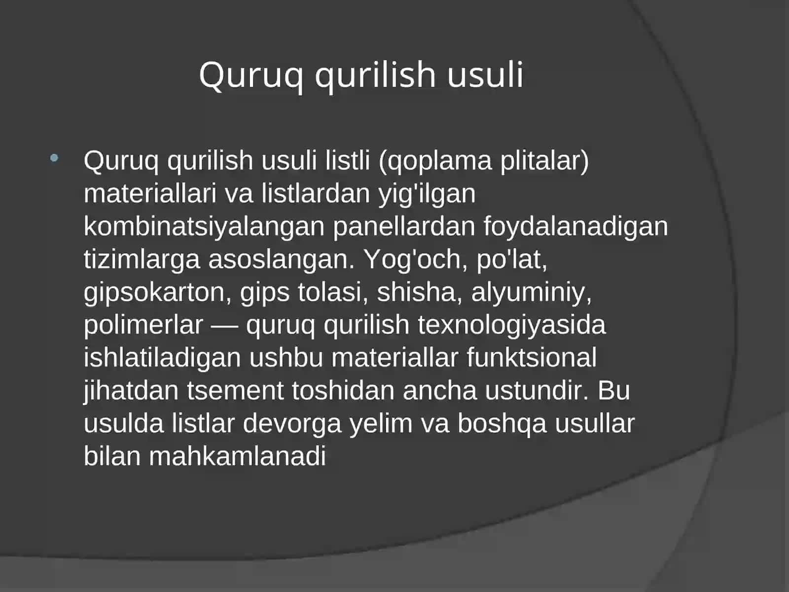 Quruq qurilish texnologiyasi 2