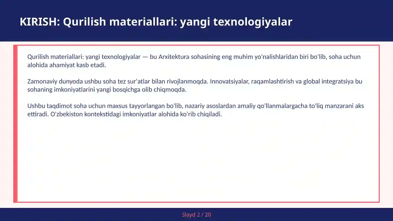 Qurilish materiallari: yangi texnologiyalar 2