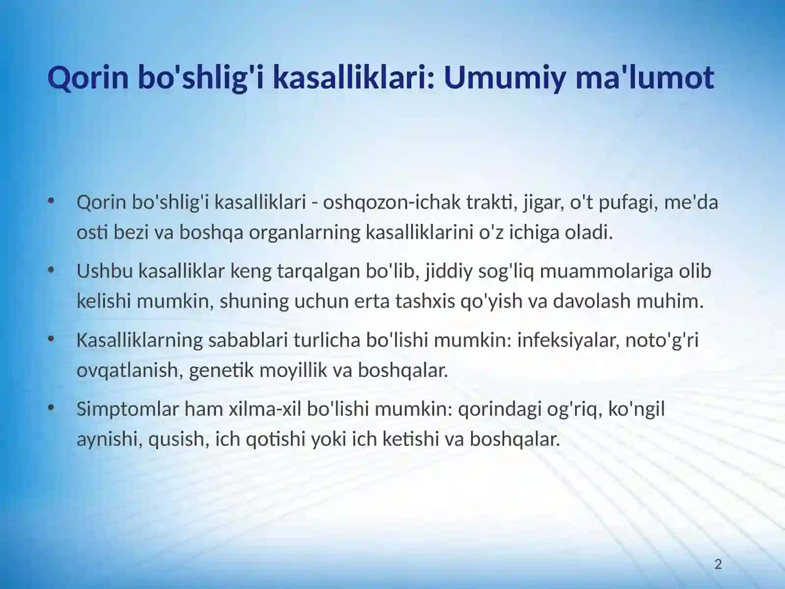 Qorin bo'shlig'i kasalliklari: Diagnostika va davolashning zamonaviy usullari 2