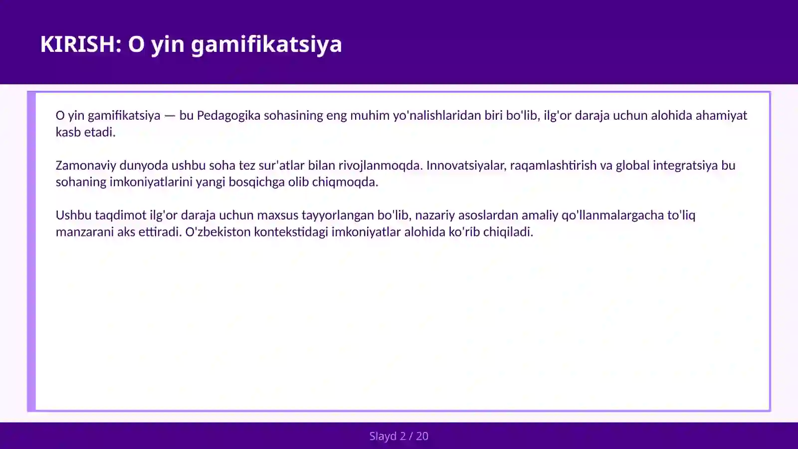 O YIN GAMIFIKATSIYA 2