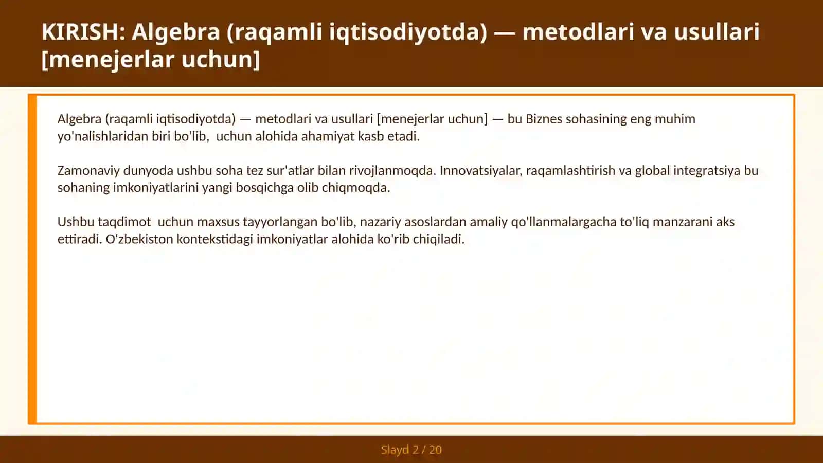 Algebra (raqamli iqtisodiyotda) — metodlari va usullari [menejerlar uchun] 2