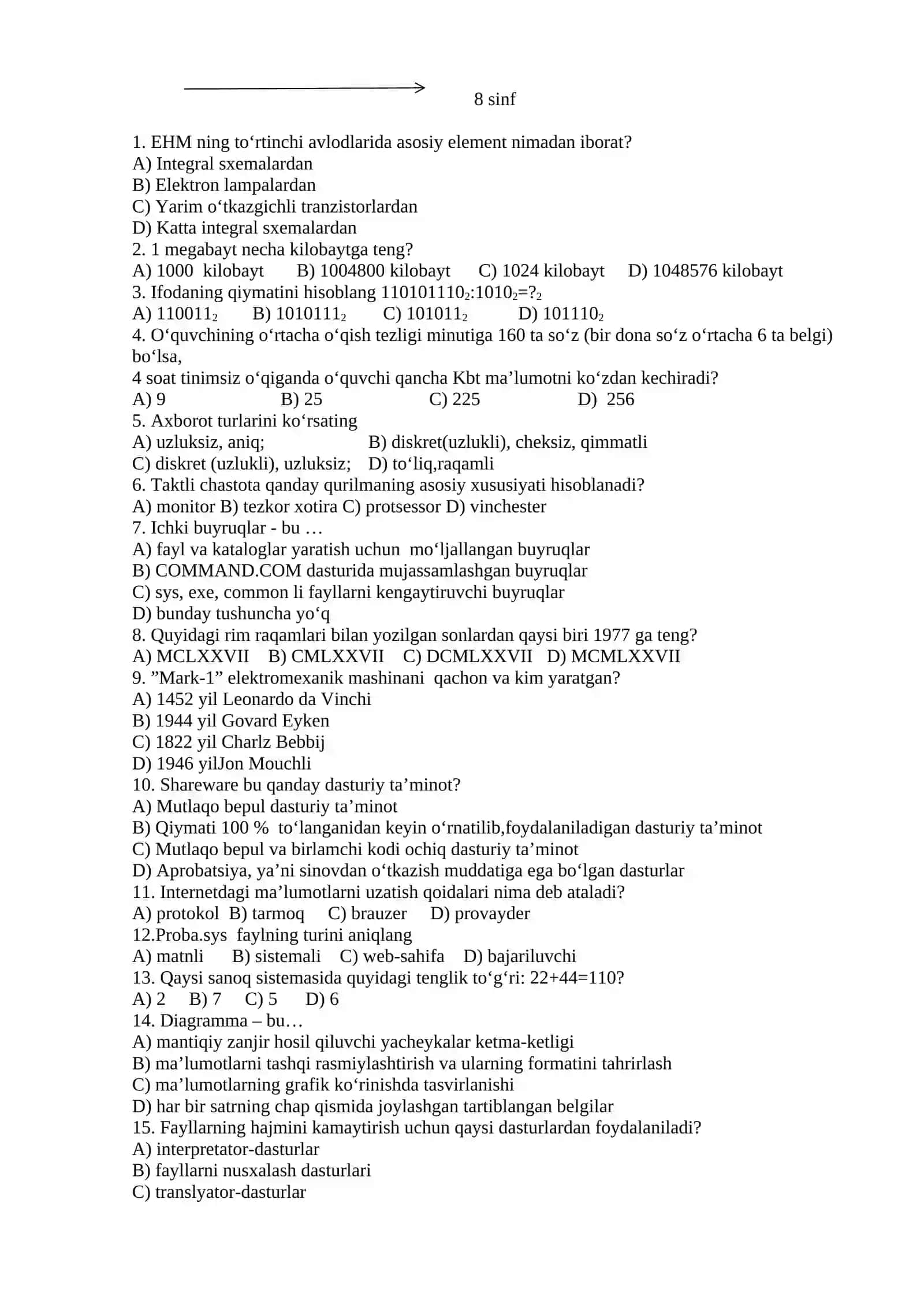 Informatika fanidan “Bilimlar bellashuvi” 2