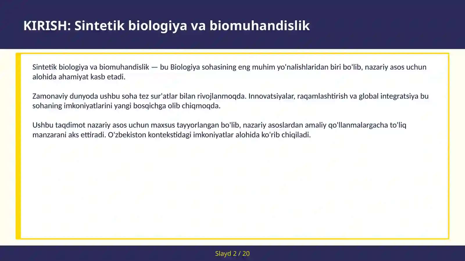 SINTETIK BIOLOGIYA VA BIOMUHANDISLIK 2