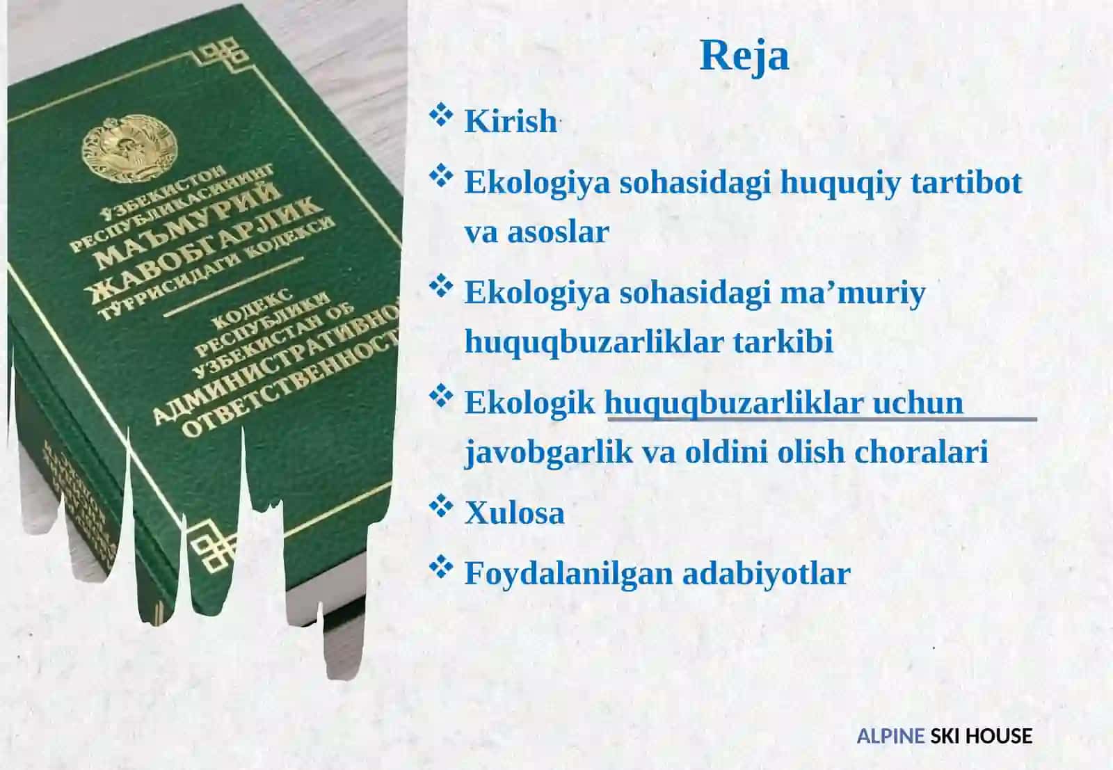 Ekologiya, atrof-muhitni muhofaza qilish va tabiatdan foydalanish sohasidagi ma’m 2