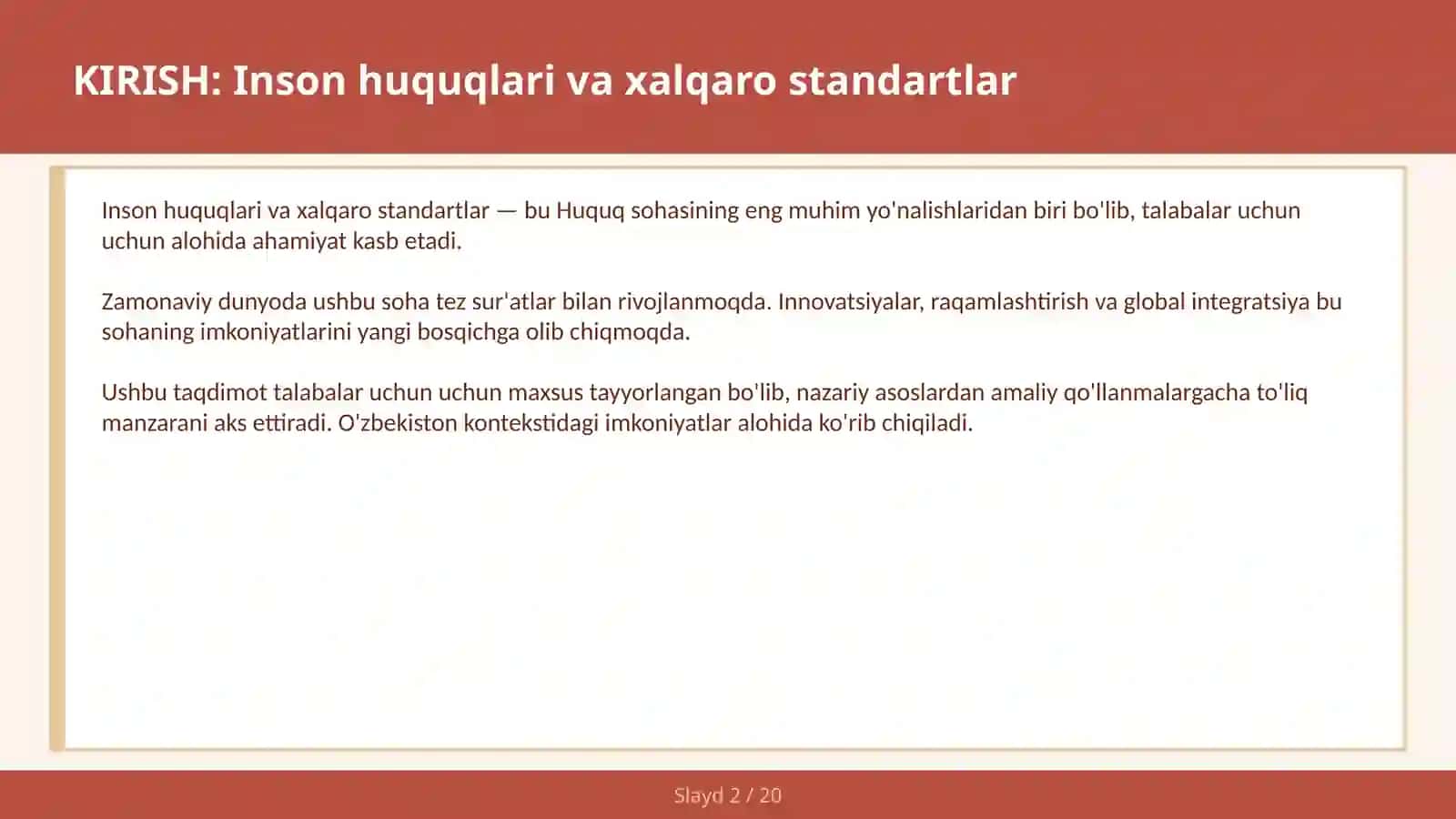 Inson Huquqlari va Xalqaro Standartlar 2