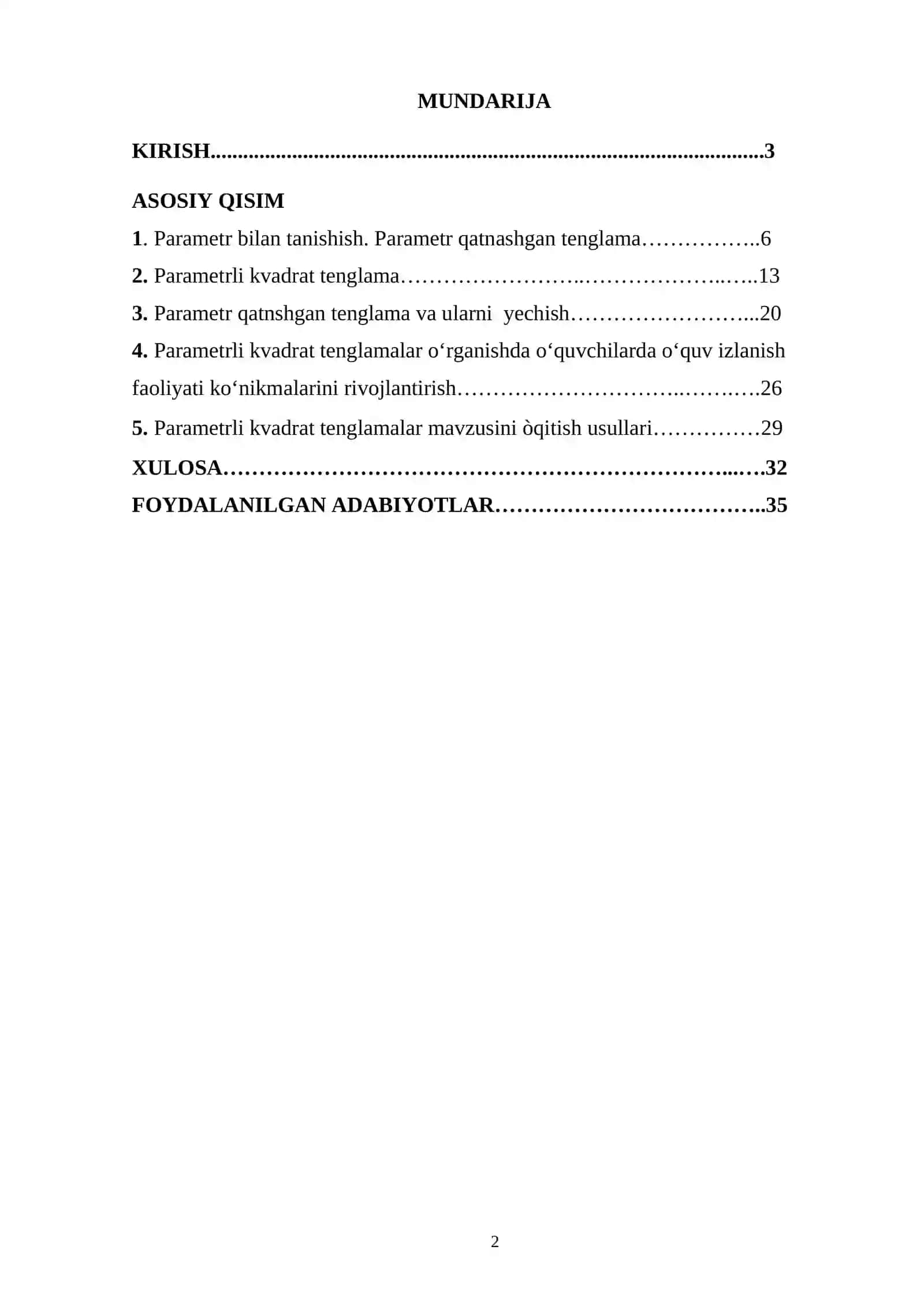 PARAMETRLI KVADRAT TENGLAMALAR MAVZUSINI ÒQITISH 2