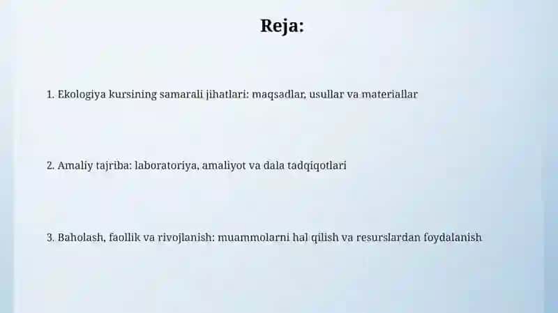 Ekologiya kursining amaliy jihatlari 2