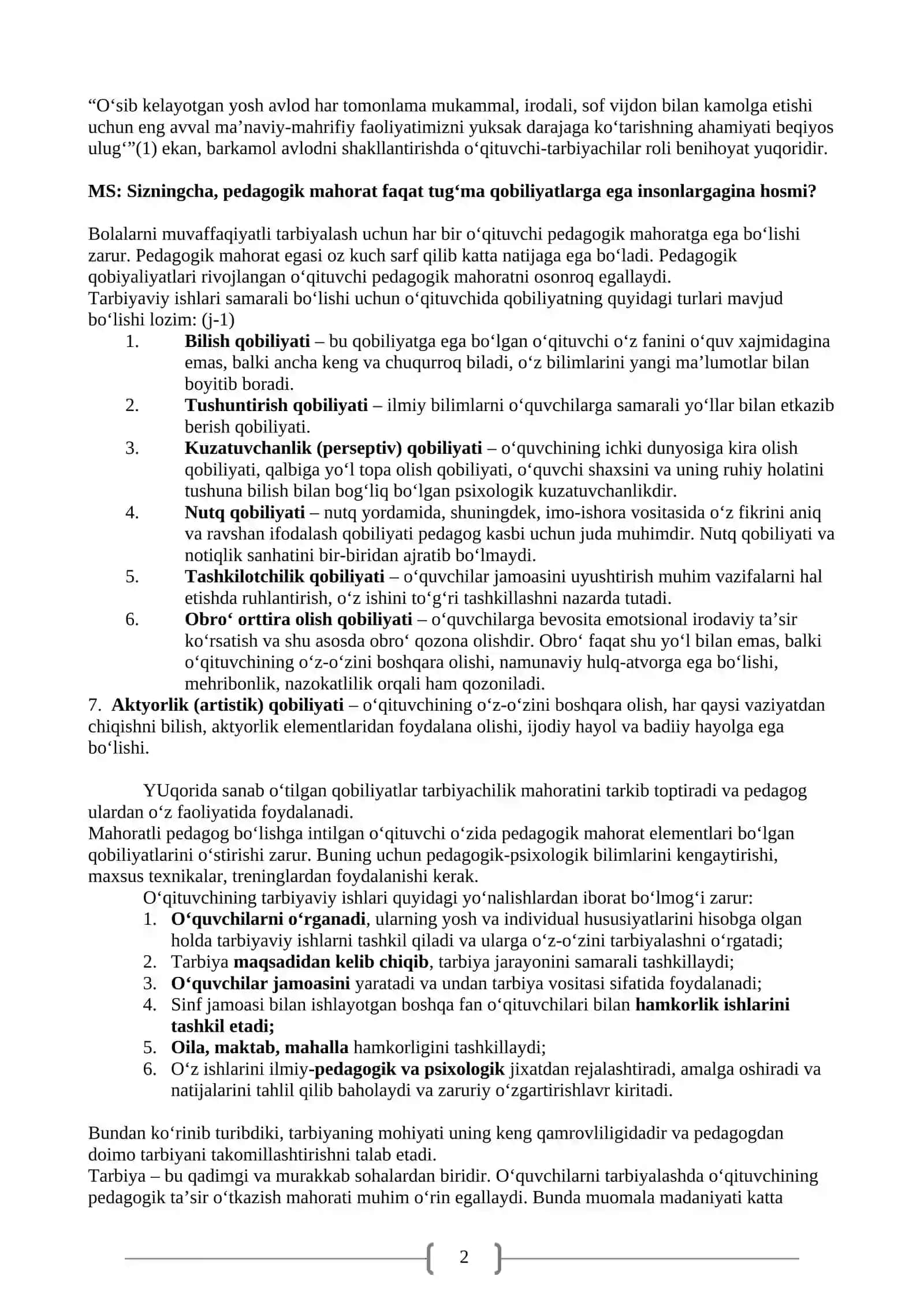 Umumiy pedagogika nazariyasi va amaliyoti O’quv-uslubiy majmua 2