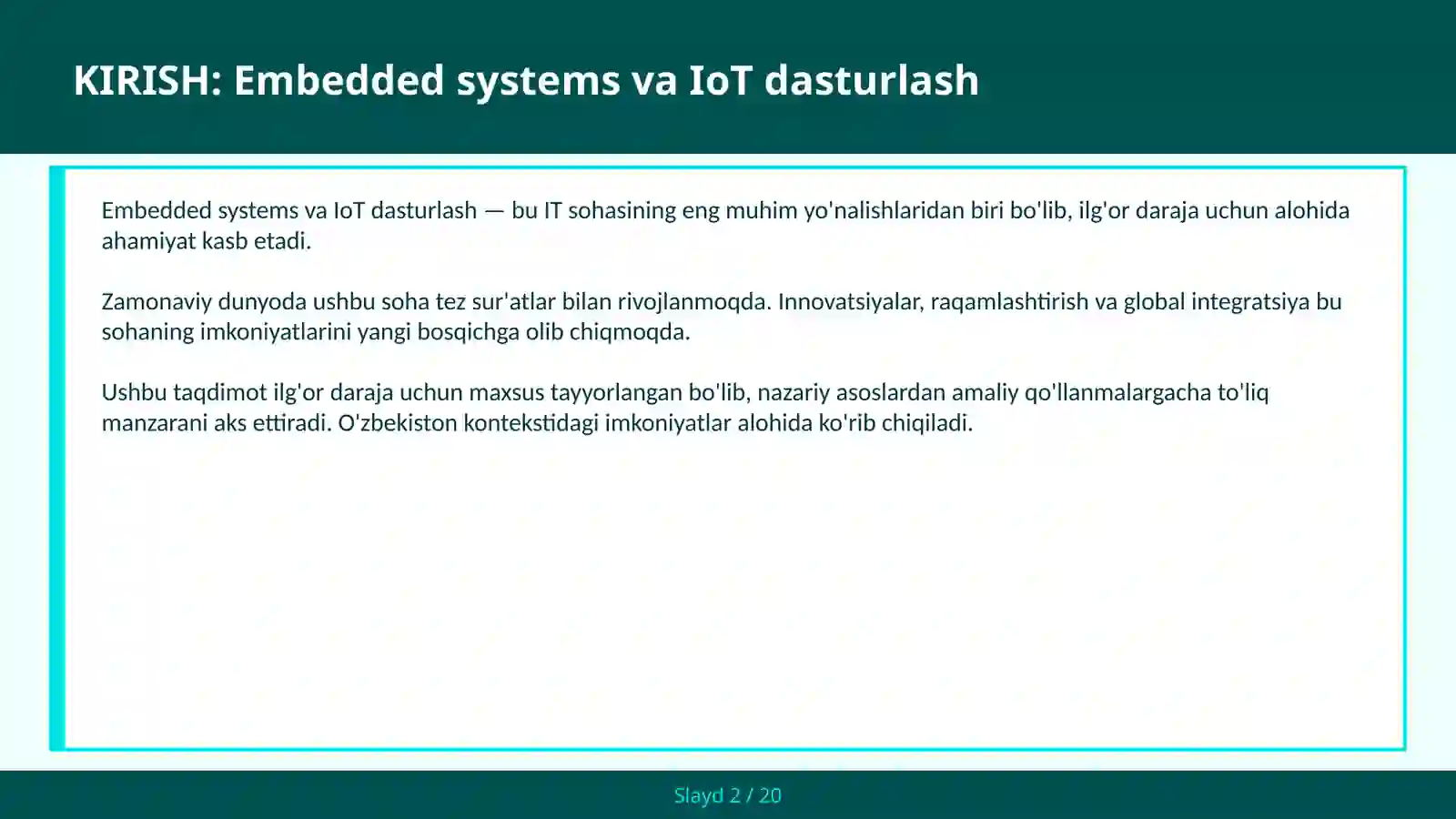 Embedded systems va IoT dasturlash 2