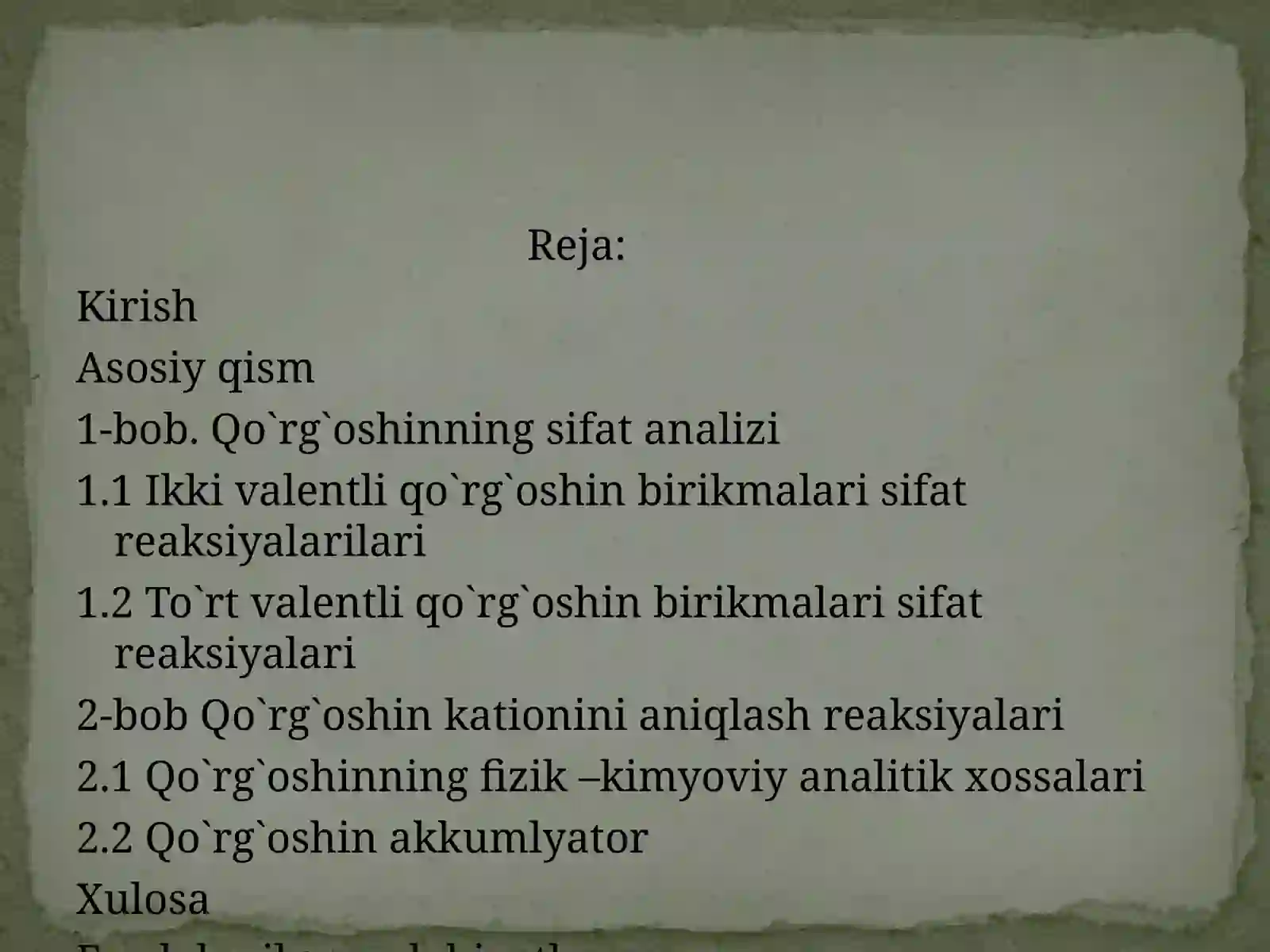 Qo'rg'oshinning analitik kimyosi 2