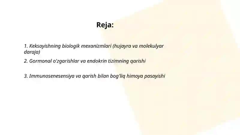 Keksayish va keksalik rivojlanish xususyatlari 2