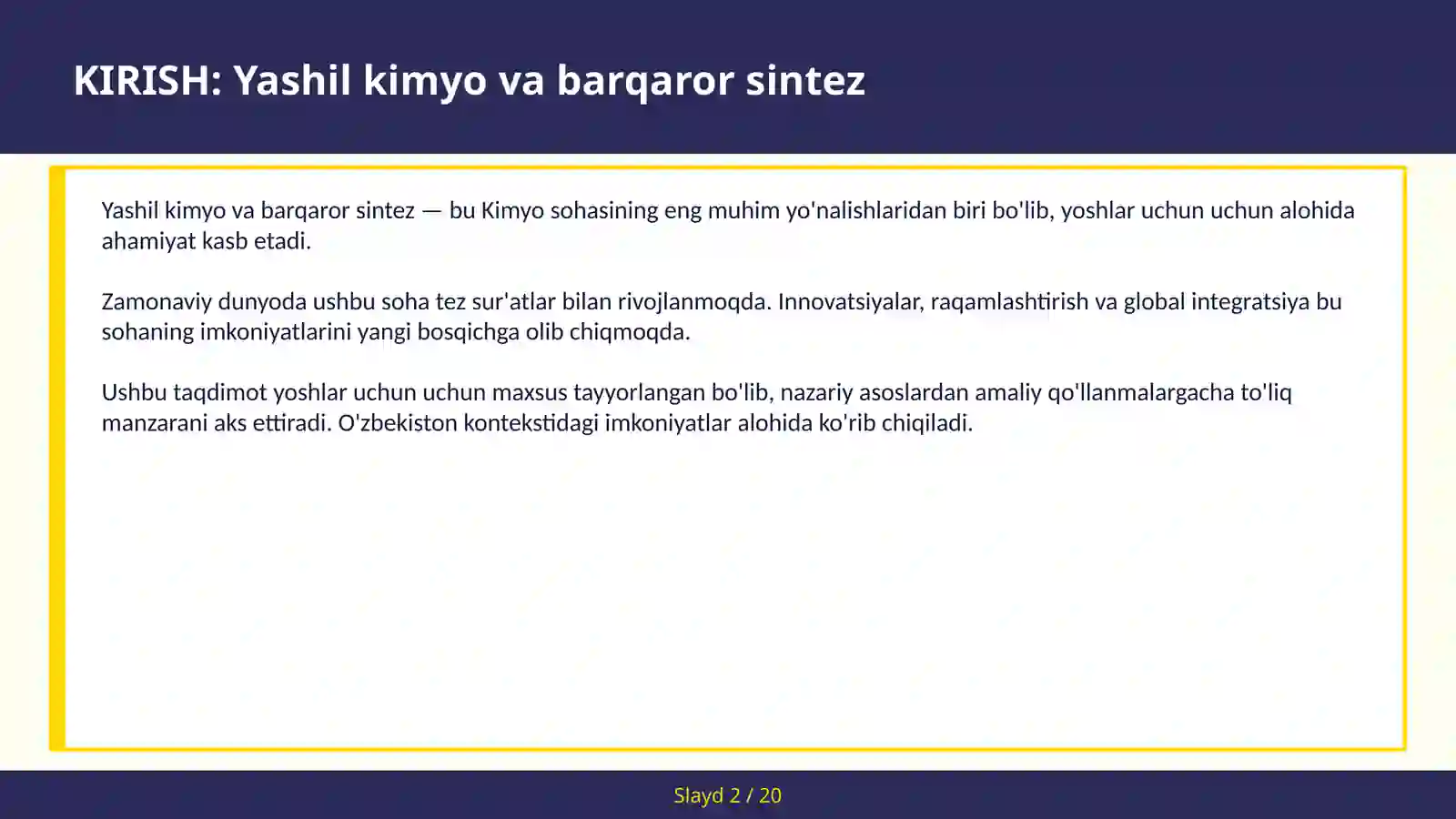 Yashil kimyo va barqaror sintez 2