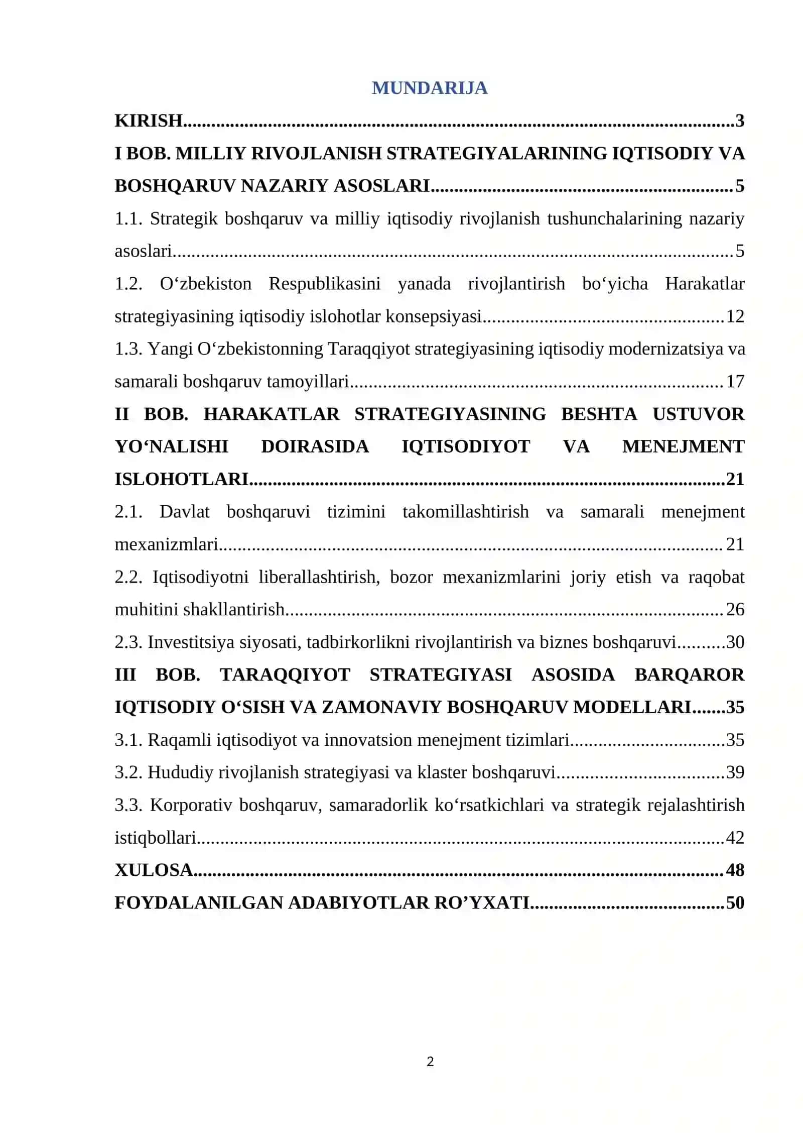 O’zbekistonni rivojlantirishning 5 ta ustuvor yo’nalishi bo’yicha harakatlar strategiyasi, taraqqiyot strategiyasi 2