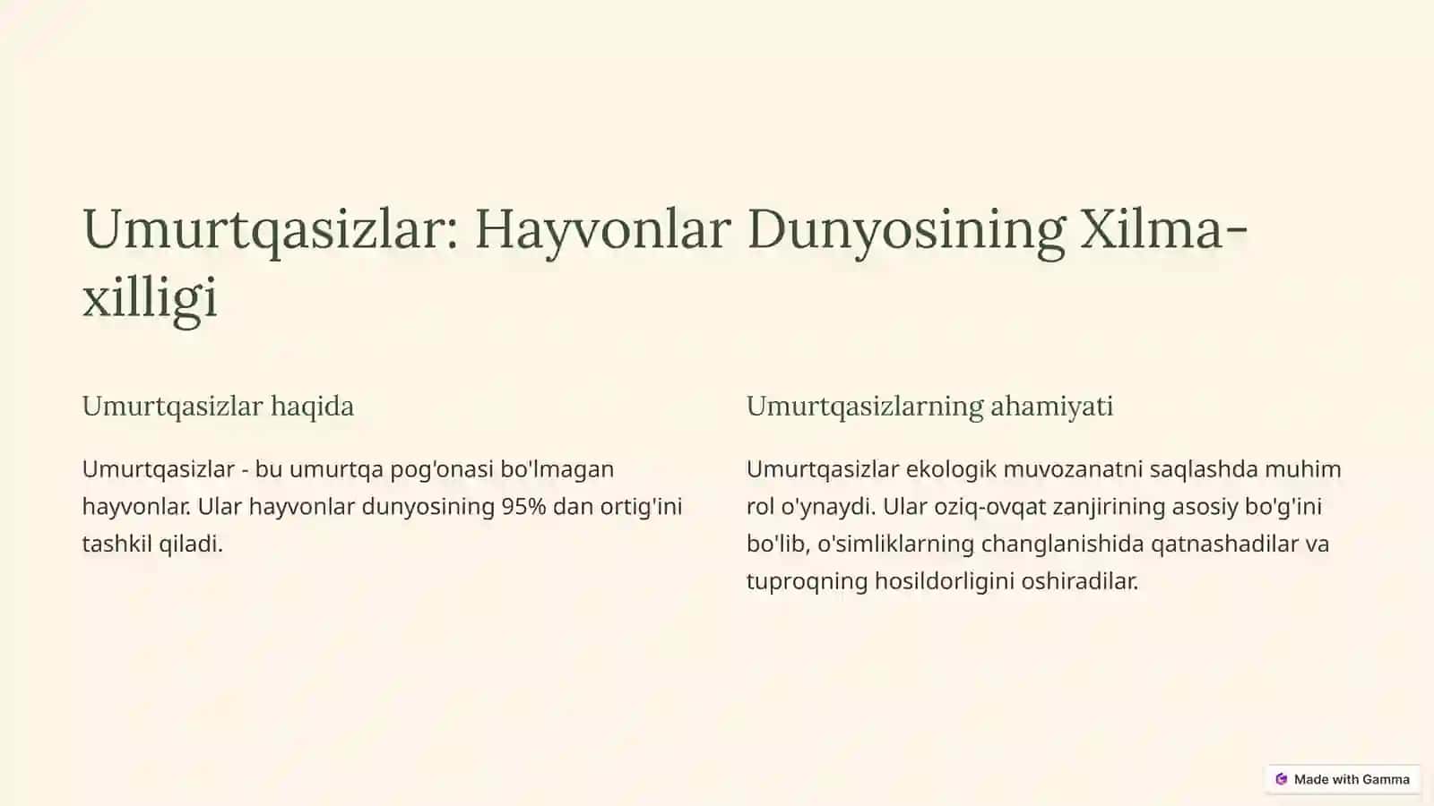 Umurtqasizlar: Hayvonlar Dunyosining Xilma-xilligi 2