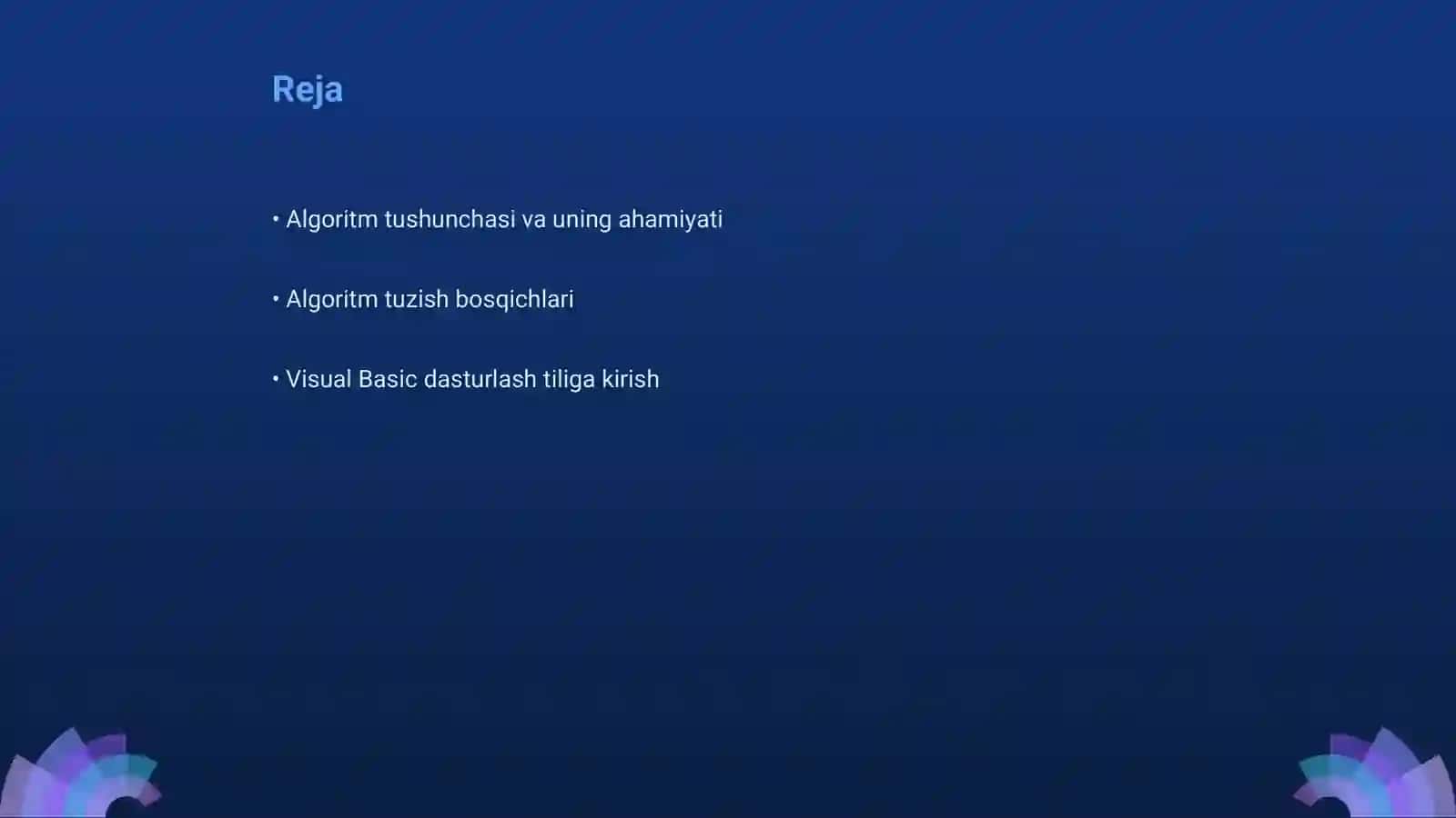 Algoritm tuzish va shu algoritm asosida visual basic dasturlash tilida dastur tuzish 2