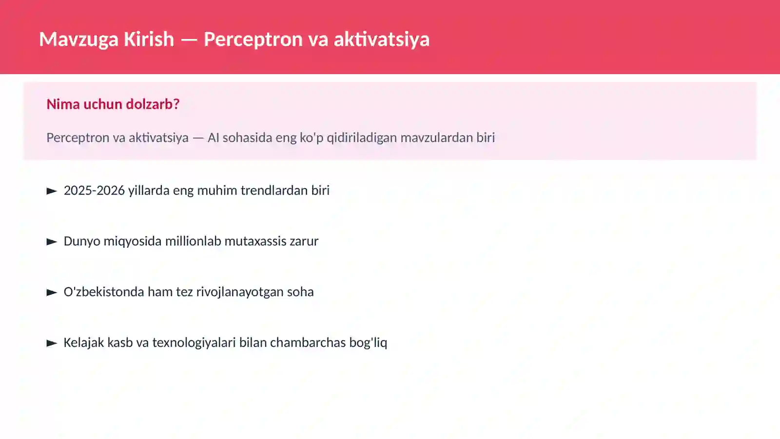 AI | DEEP LEARNING VA NEYRON TARMOQLAR 2