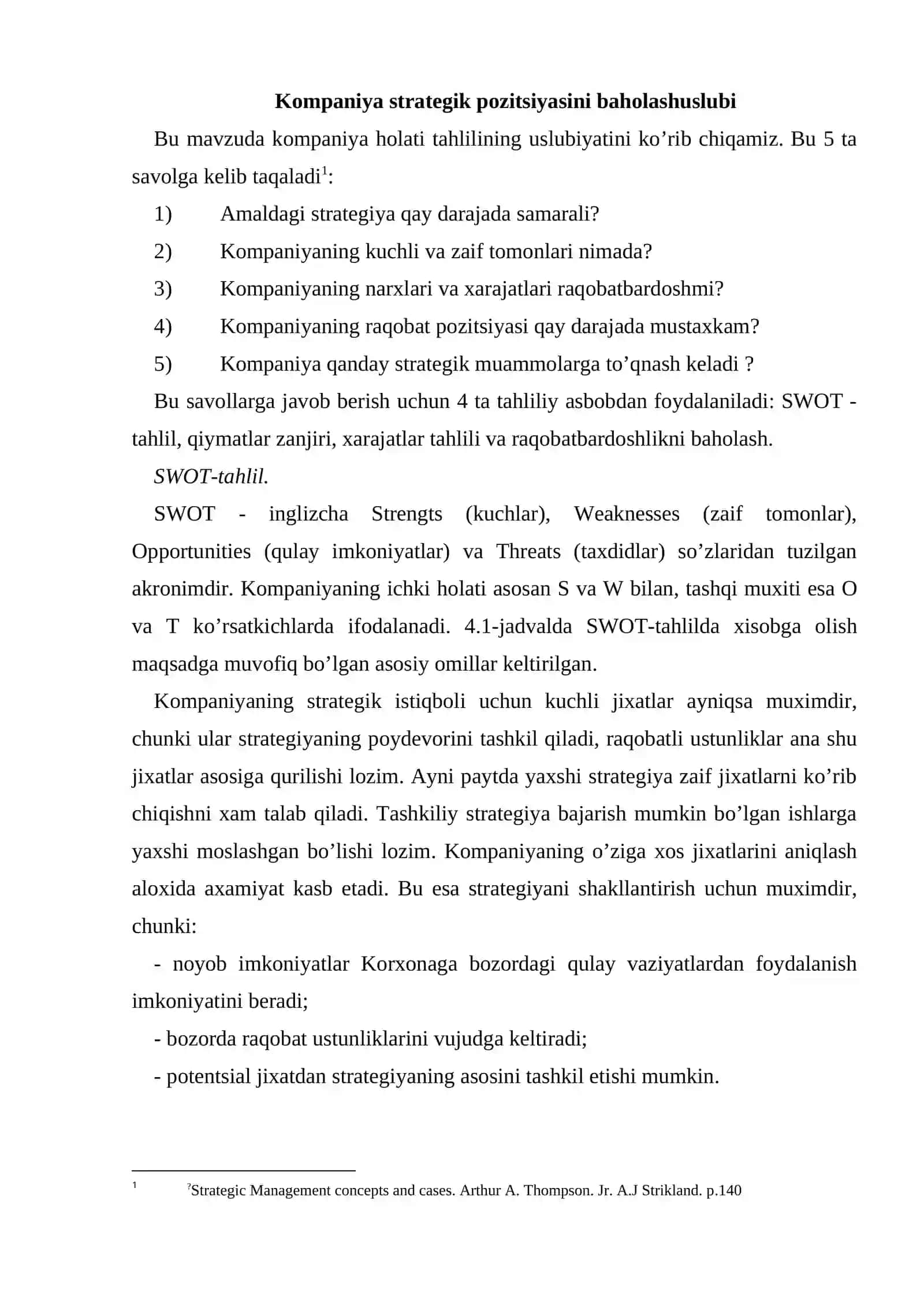 Kompaniyа holati tahlili 2