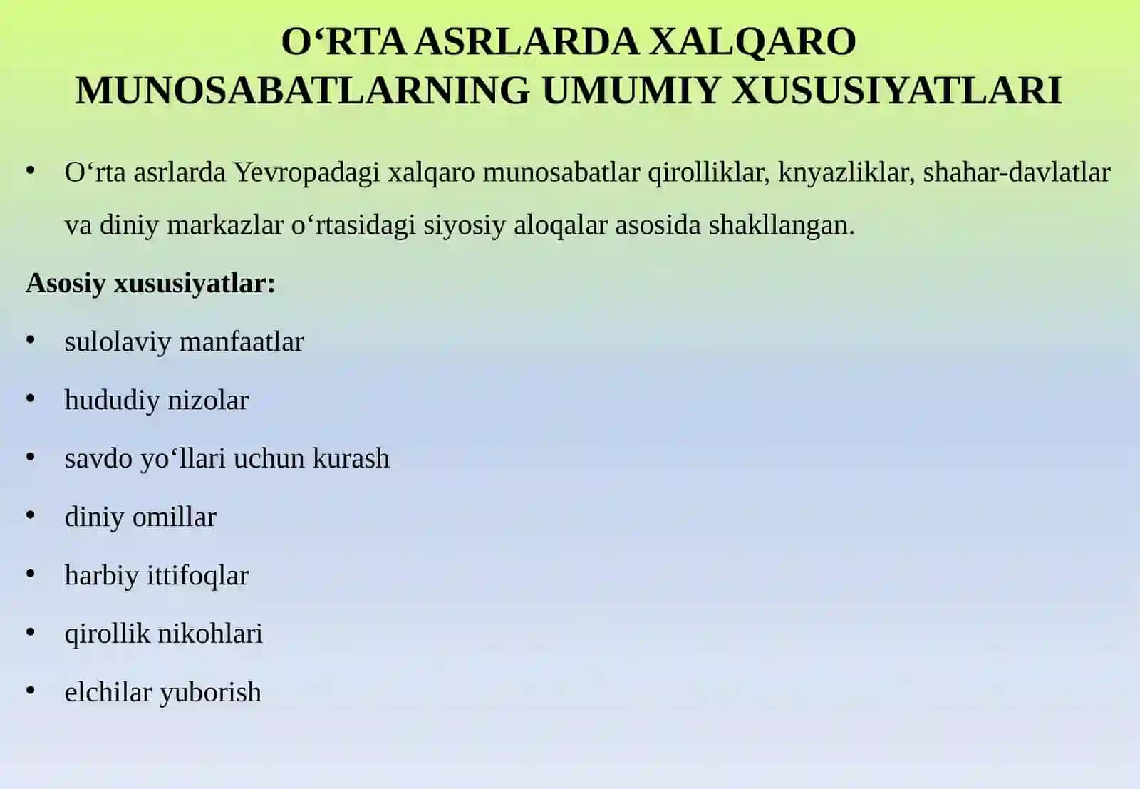 O‘RTA ASRLARDA YEVROPADA XALQARO MUNOSABATLAR VA DIPLOMATIYA foto ma'l 2