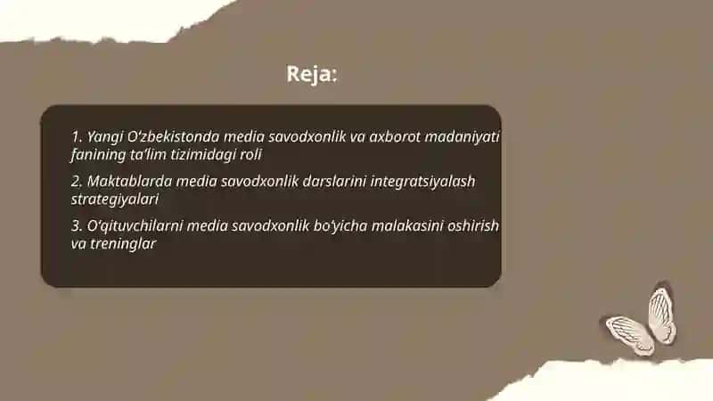 Yangi Oʻzbekistonda media savodxonlik va axborot madaniyati fanining oʻqitilishi 2