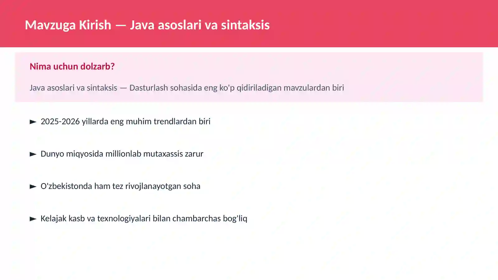 Java asoslari va sintaksis 2
