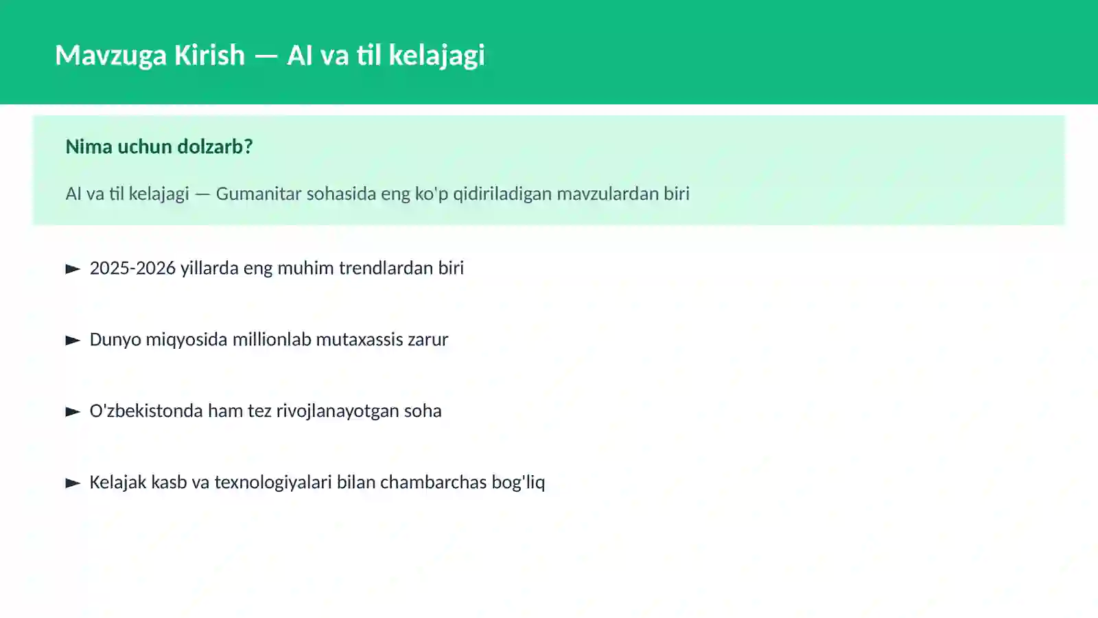 AI va til kelajagi 2