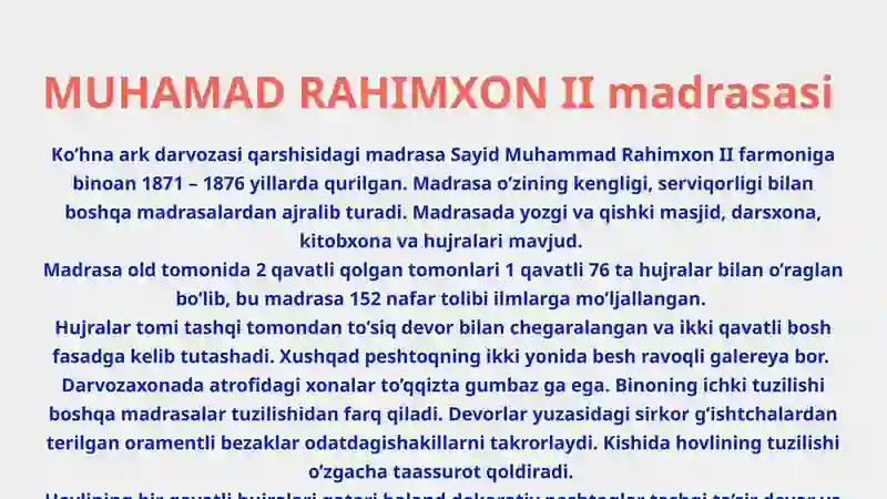 MUHAMMAD RAHIMXON II MADRASASI 2
