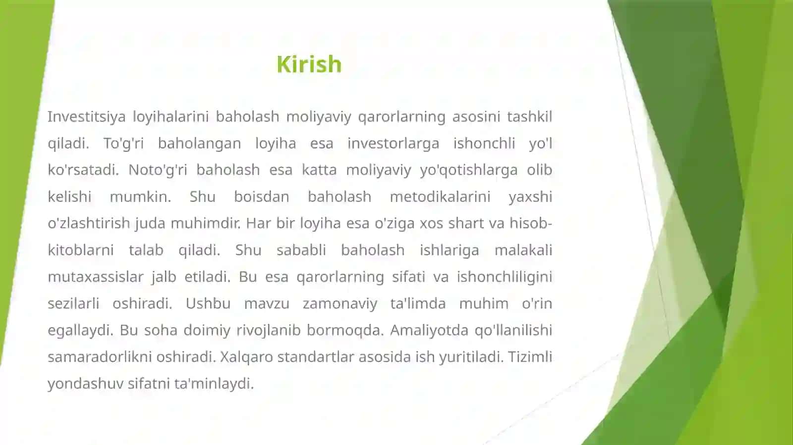 Investitsiya loyihalarini baholash usullari 2