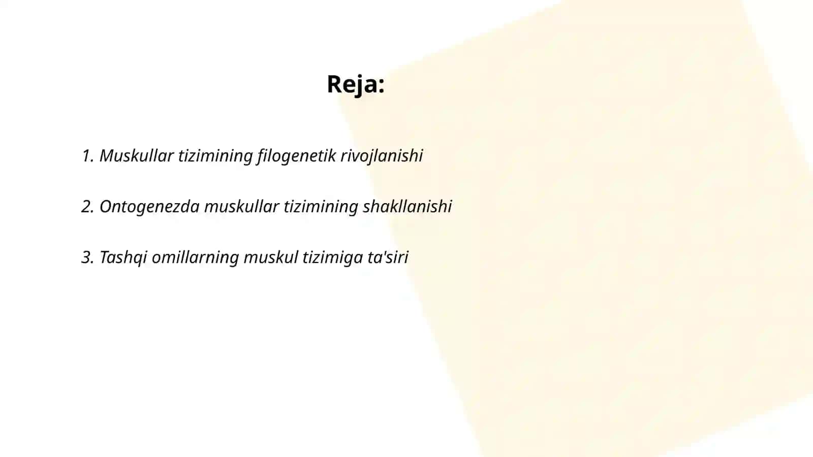 Muskul sistemasi filo-va ontogenezi, taraqqiyotiga tashqi omillarning ta'siri 2