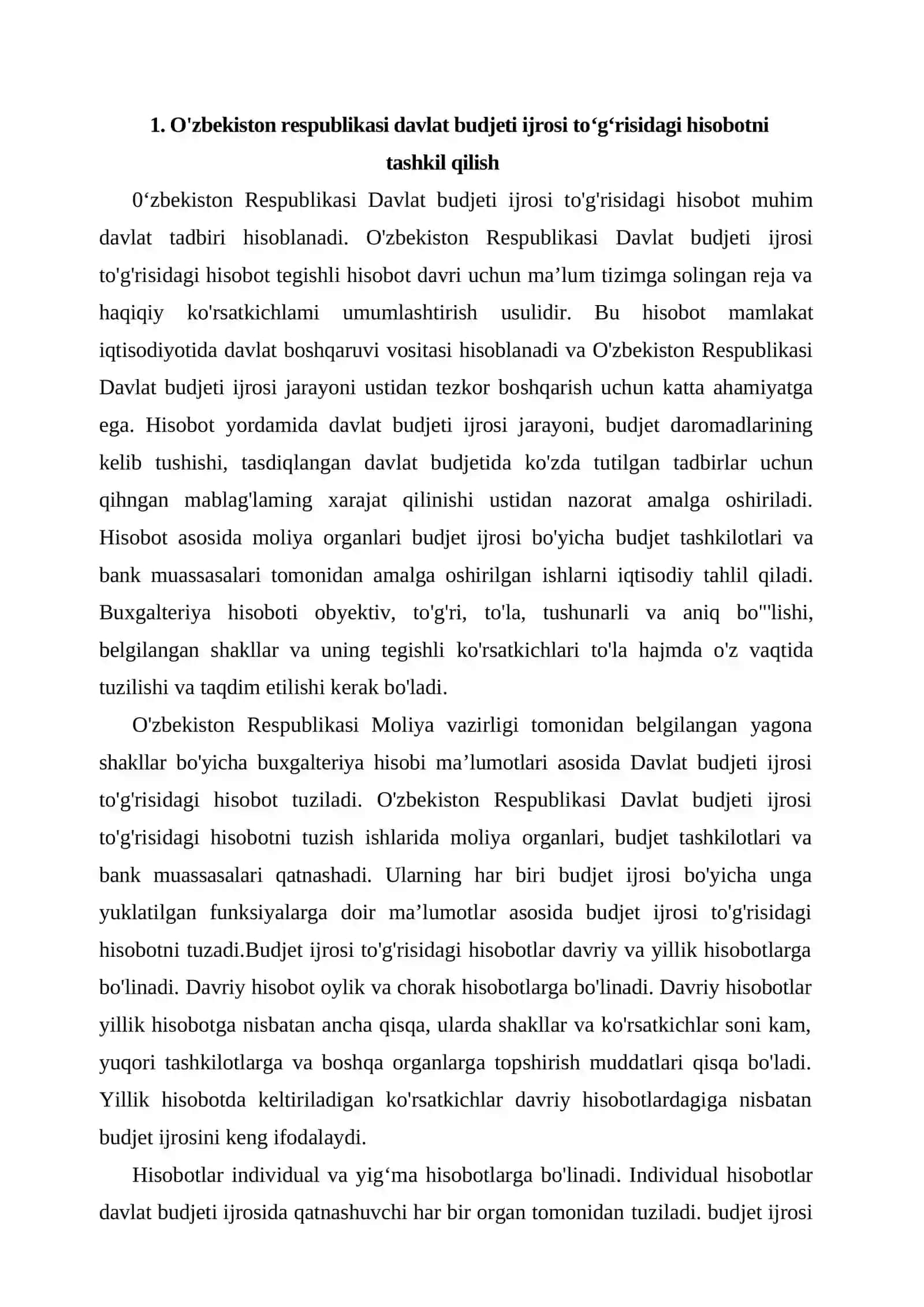 Moliya organlarida budjet ijrosi haqidagi hisobot 2