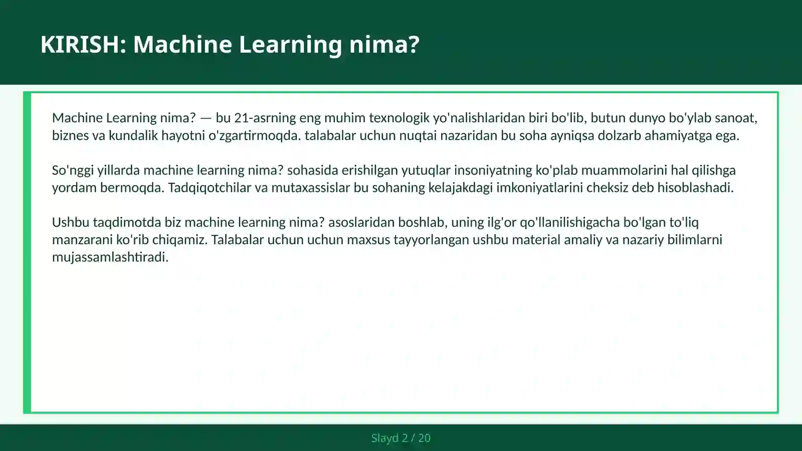 Machine Learning nima? 2