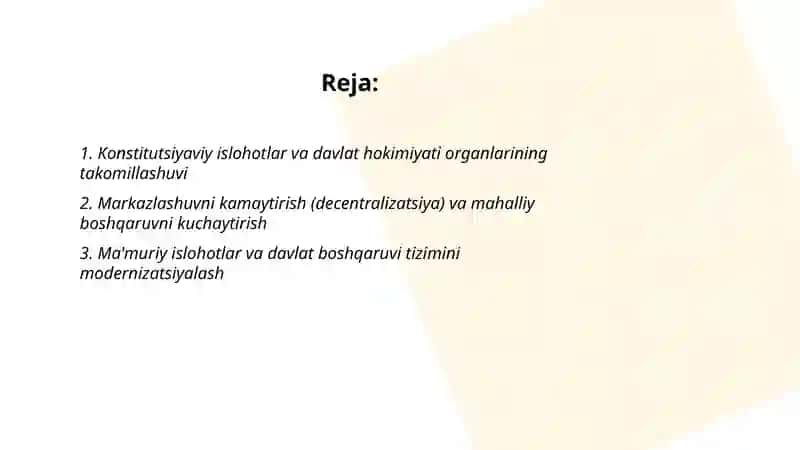 Mustaqillik yillarida davlat boshqaruvi tizimida amalga oshirilgan islohotlar 2