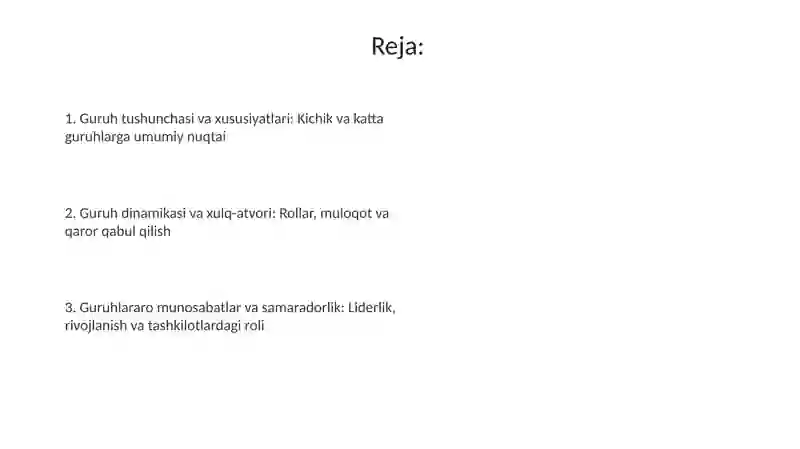 Kichik va katta guruhlar psixologiyasi 2
